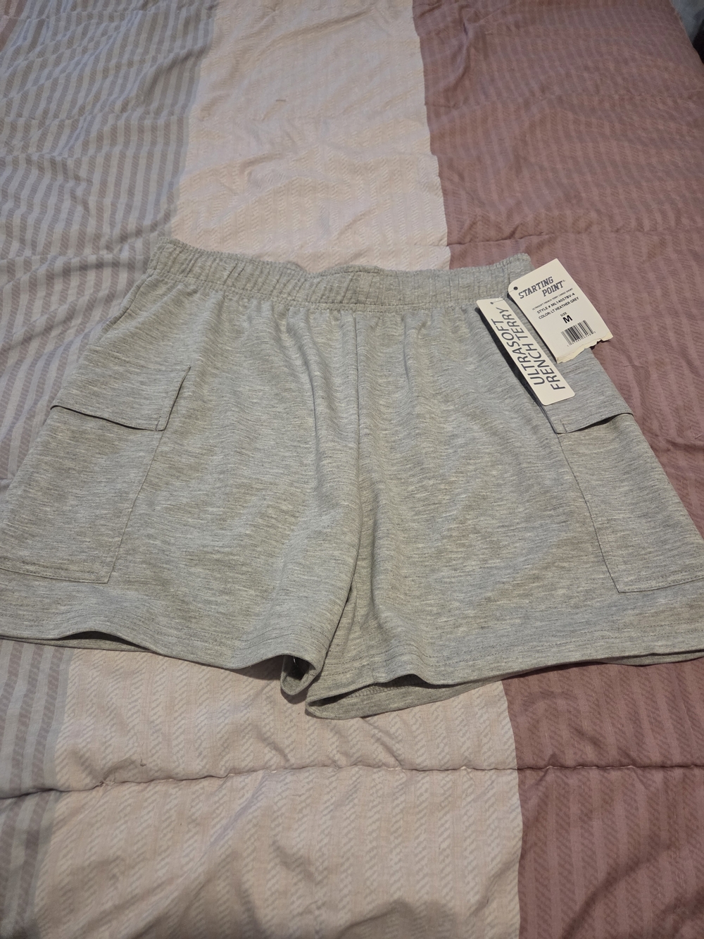 Women’s Light Gray Athletic Knit Shorts with Patch Pockets